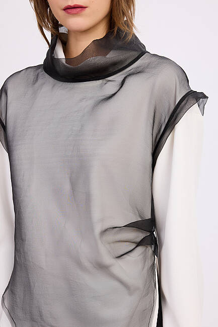 Organze Geçişli Örme Bluz - 4