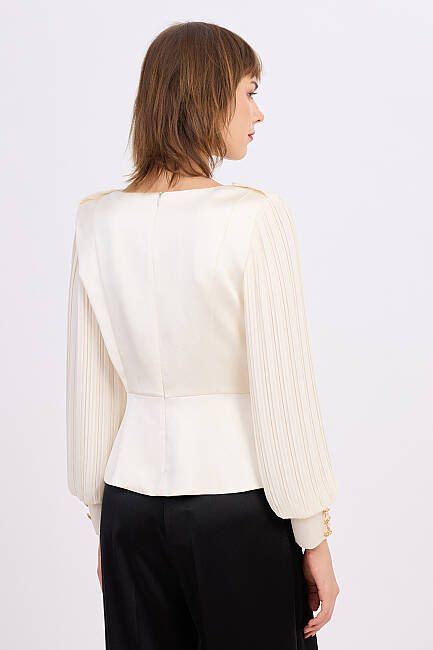 Plise kol detaylı saten bluz - 6