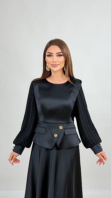 Plise kol detaylı saten bluz (1)