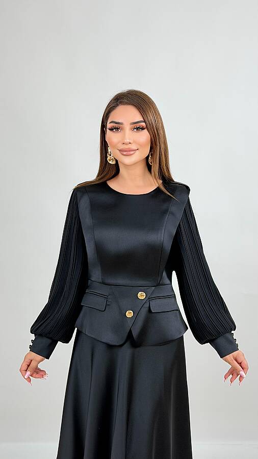 Plise kol detaylı saten bluz - 2