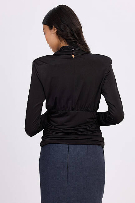 Drape yakalı örme bluz - 5