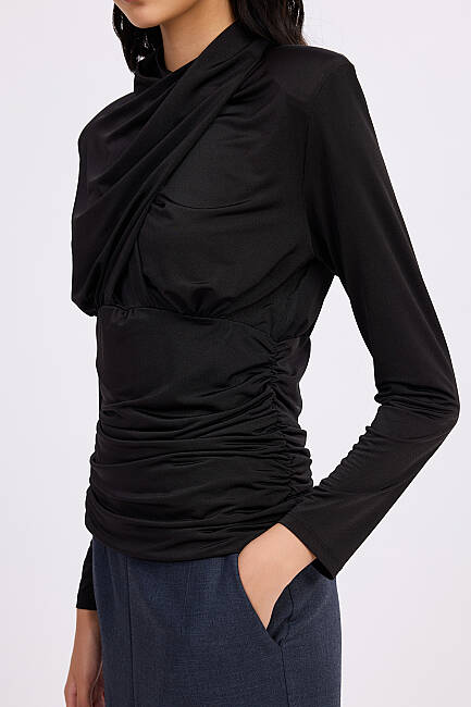 Drape yakalı örme bluz - 3