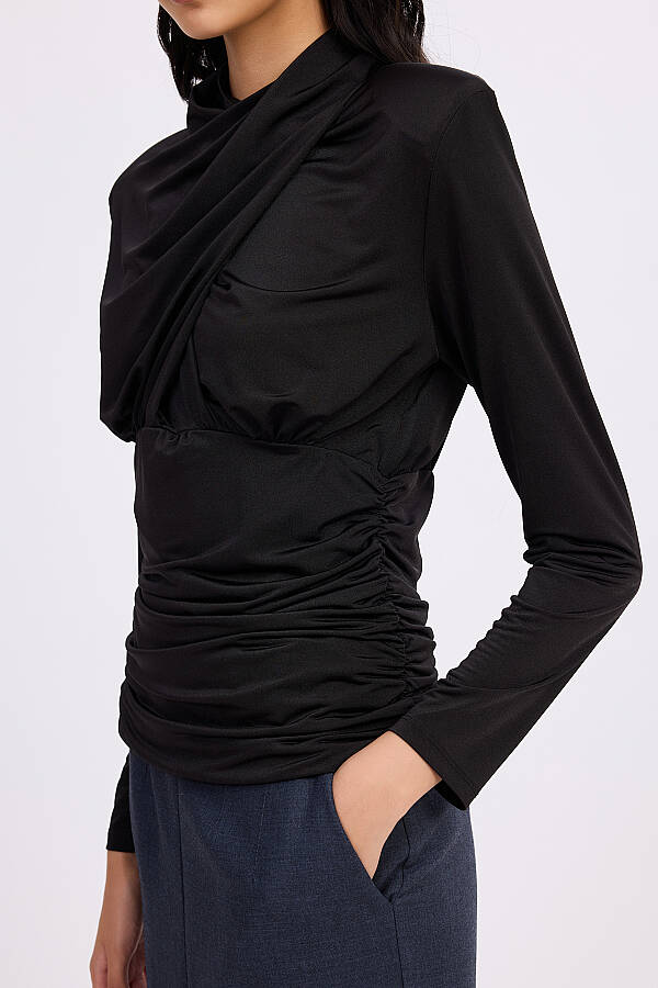 Drape yakalı örme bluz - 3