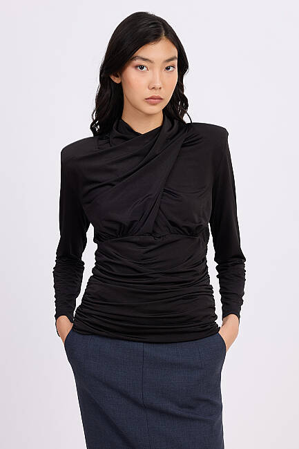 Drape yakalı örme bluz