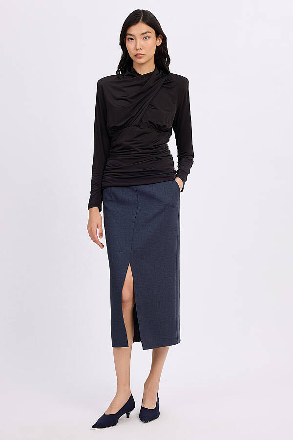 Drape yakalı örme bluz - 6