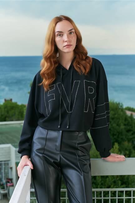 Fever - FVR taşlı kapşonlu örme bluz