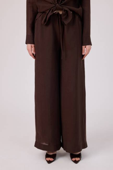 Beli bağcıklı düz paça pantolon - 3