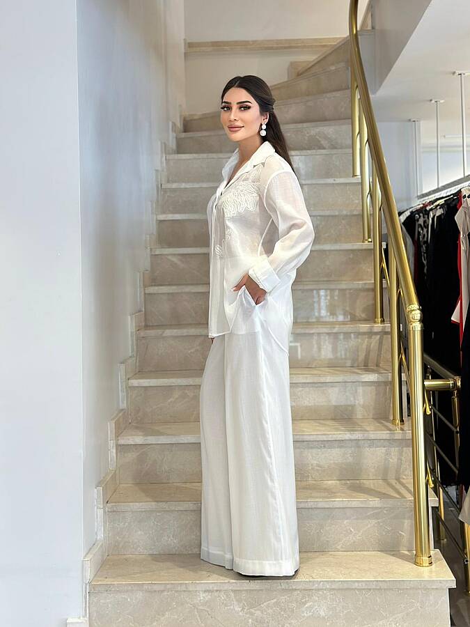 Beli bağcıklı düz paça pantolon - 6