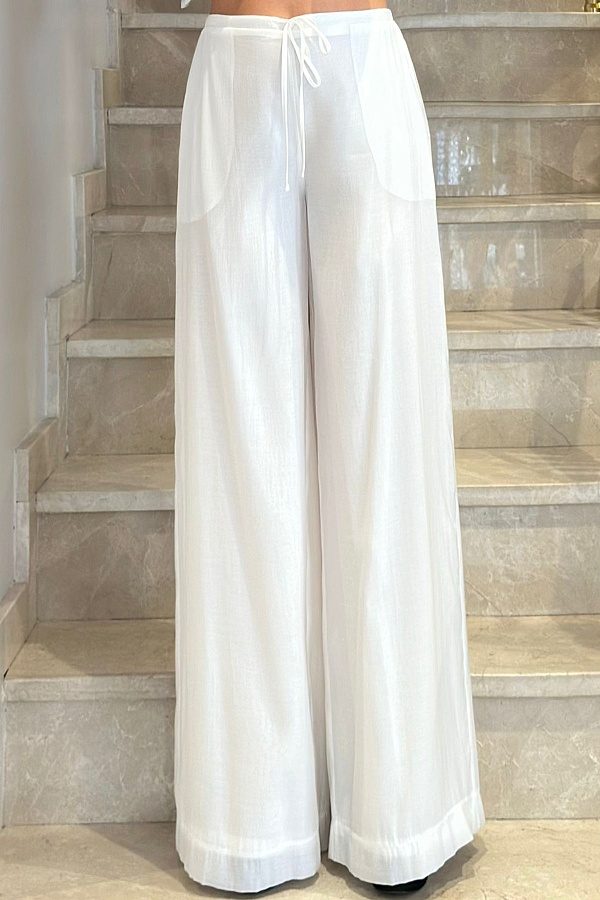 Beli bağcıklı düz paça pantolon - 4