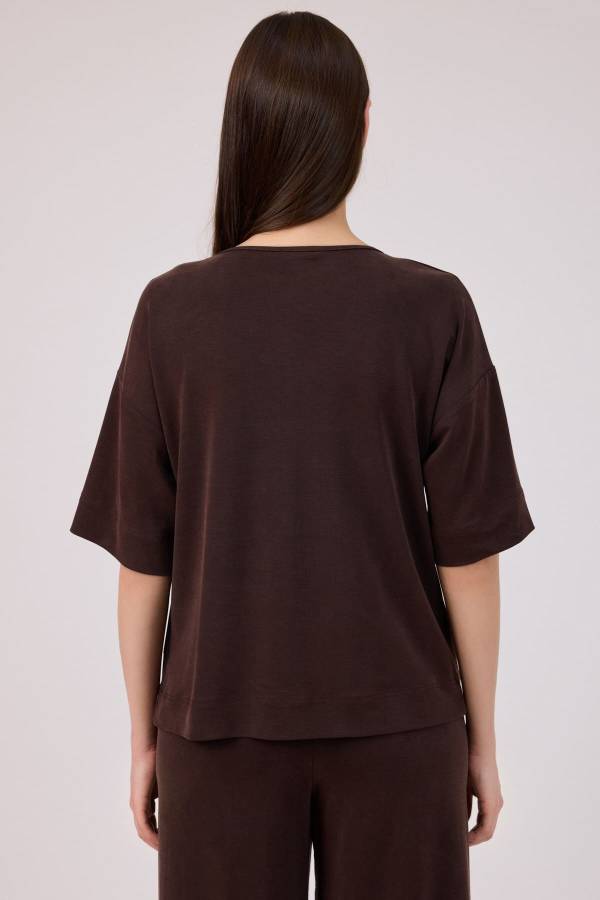 Boncuk detaylı tencel örme bluz