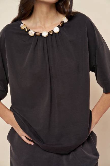 Fever - Boncuk detaylı tencel örme bluz (1)