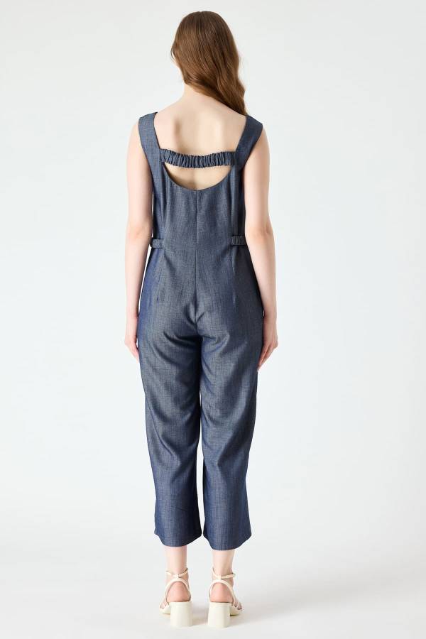 Denim görünümlü viskon tulum