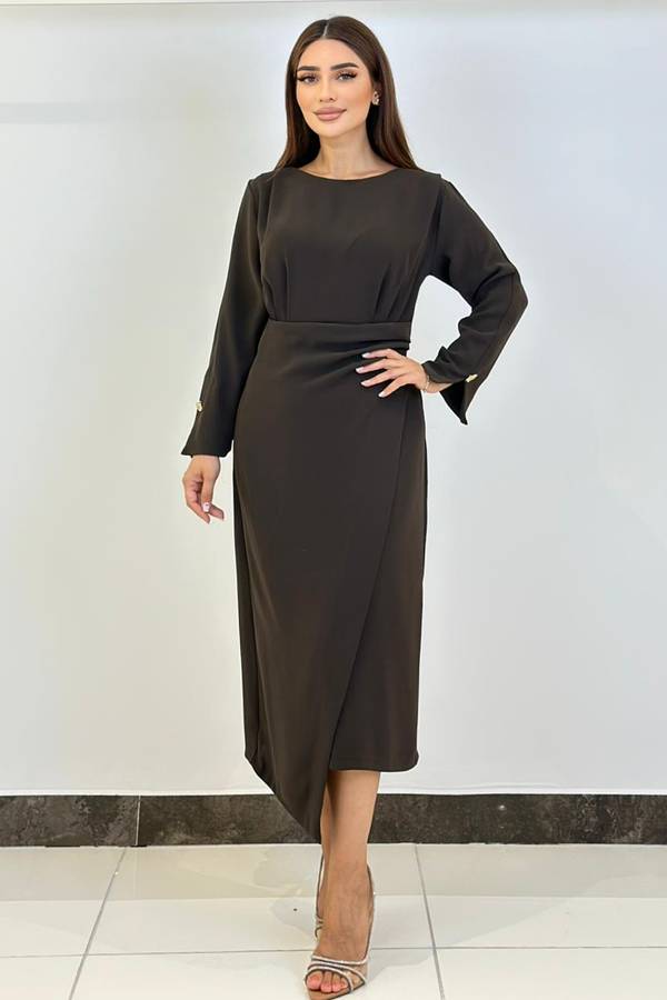 Drape detaylı asimetrik elbise