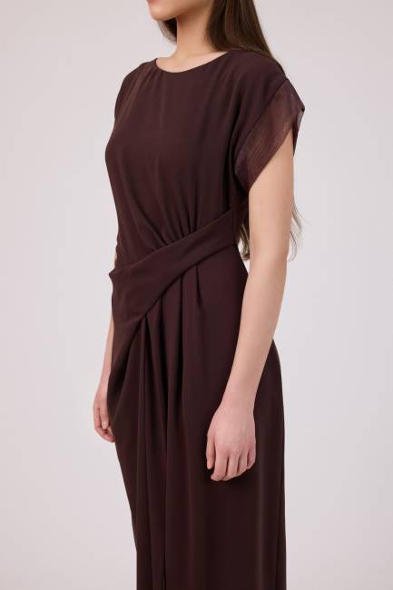 Drape detaylı dökümlü elbise - Thumbnail