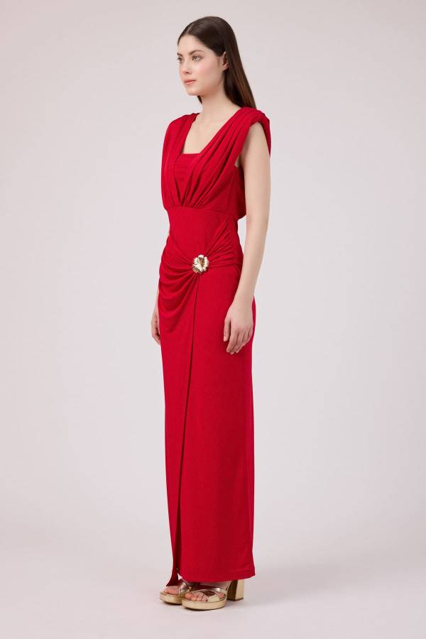Drape detaylı maxi örme elbise