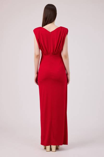 Drape detaylı maxi örme elbise - Thumbnail