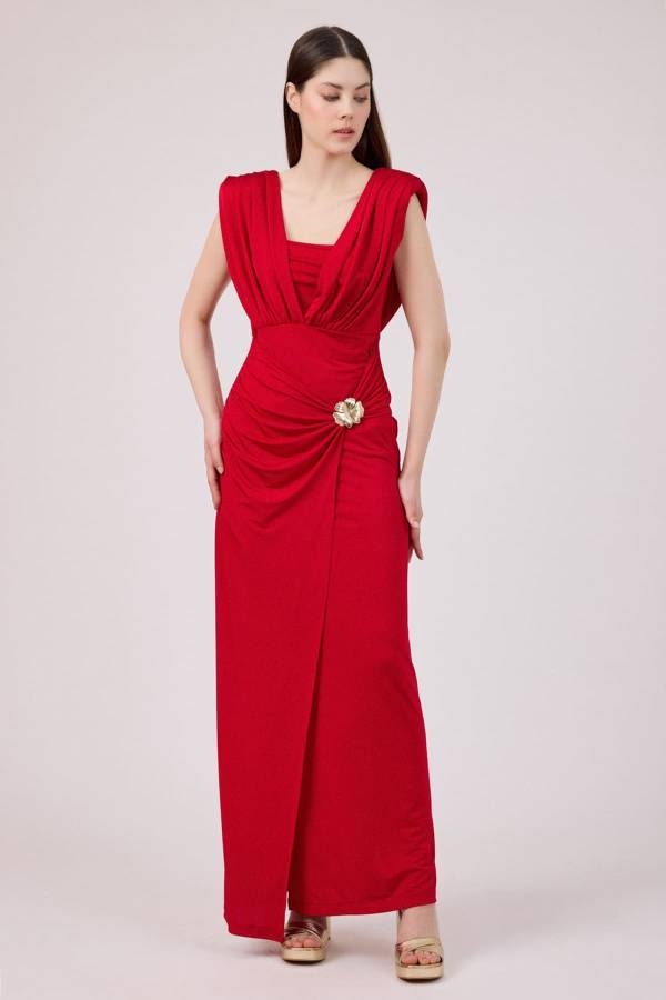 Drape detaylı maxi örme elbise