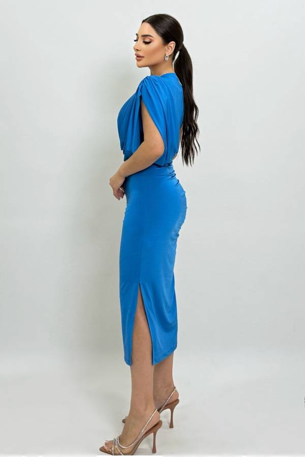 Drape detaylı örme elbise