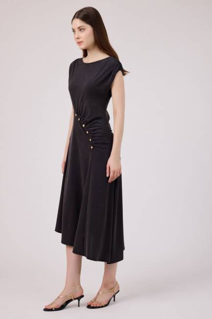 Düğme detaylı tencel elbise - Thumbnail