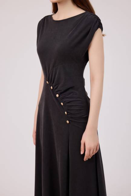 Fever - Düğme detaylı tencel elbise (1)