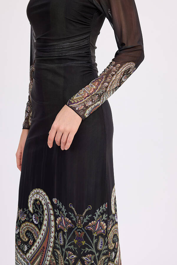 Etnik desenli tül elbise - 3