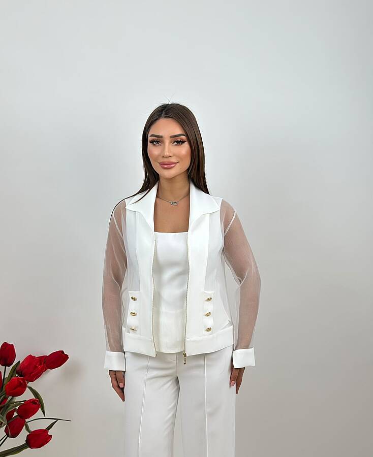 Fermuarlı organze geçişli ceket - 2