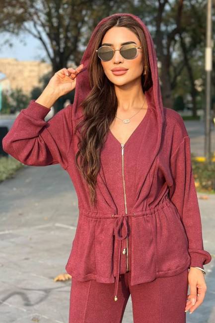 Fermuarlı örme bluz CHERRY