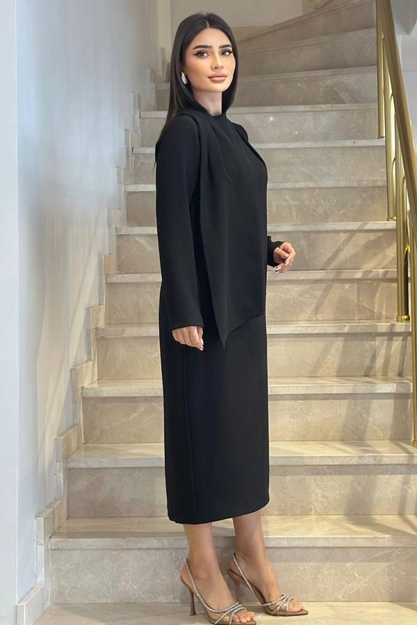 Fular detaylı midi elbise - 3