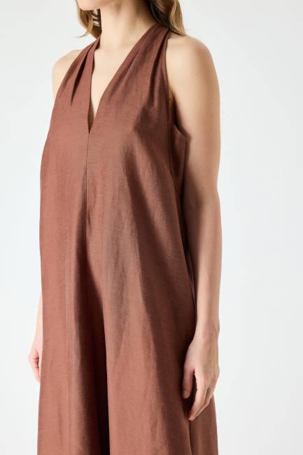 Fever - Halter yaka midi keten elbise (1)