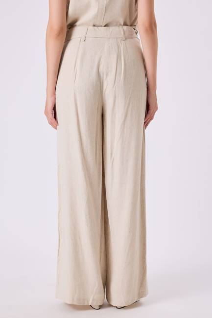 Kemerli keten pantolon - 14
