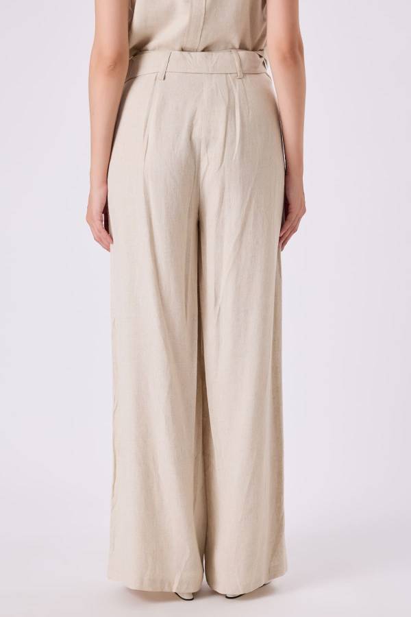 Kemerli keten pantolon - 14