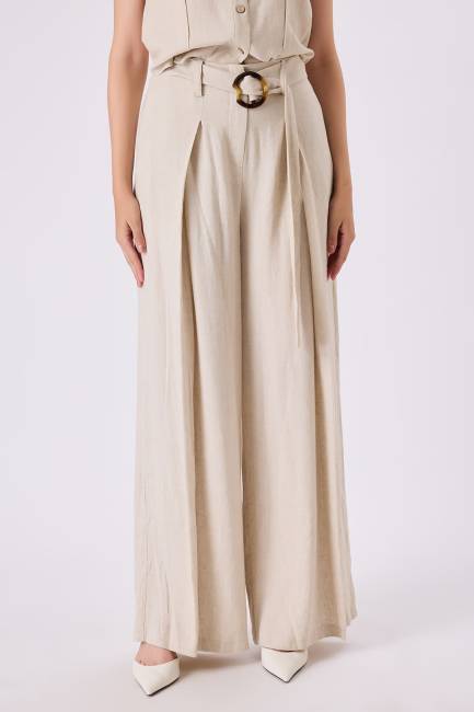 Kemerli keten pantolon - 2