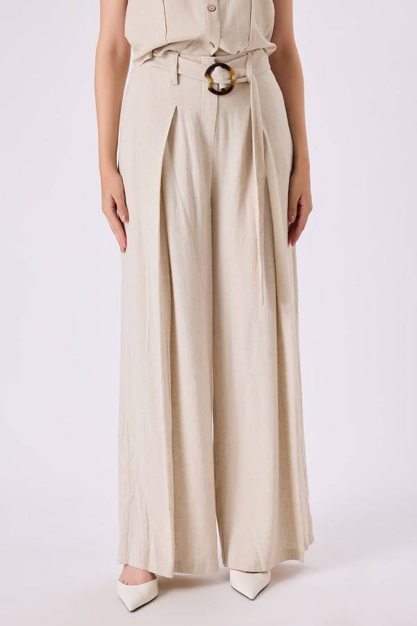 Kemerli keten pantolon - 2