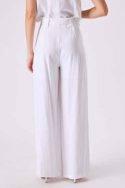 Kemerli keten pantolon - 12