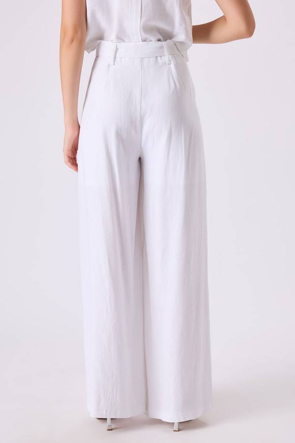 Kemerli keten pantolon - 12