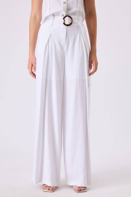 Kemerli keten pantolon - 1
