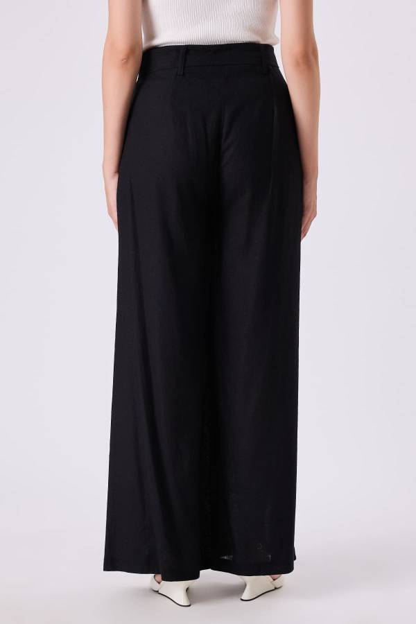Kemerli keten pantolon - 9