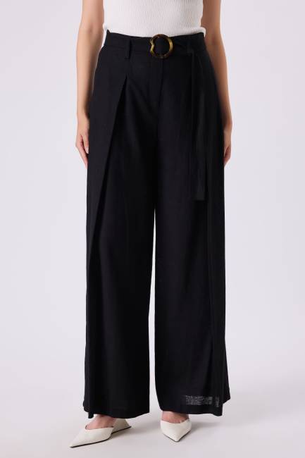 Kemerli keten pantolon - 3