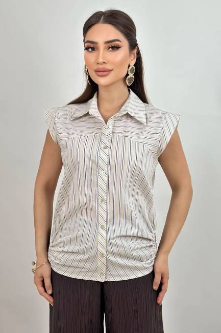 Fever - Kontrast çizgili poplin gömlek (1)