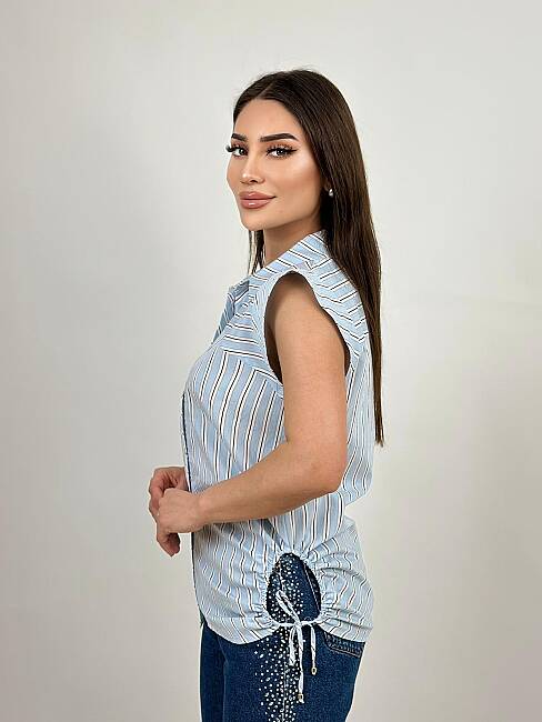 Kontrast çizgili poplin gömlek - 5