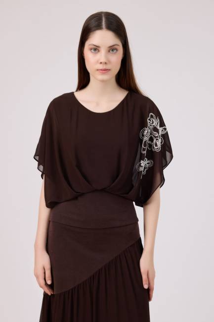Fever - Kontrast nakışlı tencel bluz