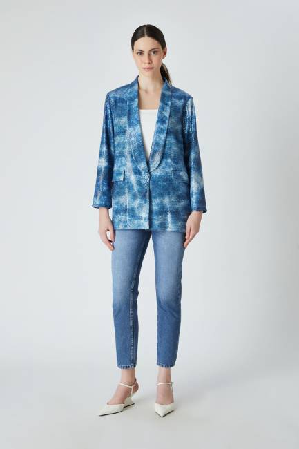 Kontrast payetli blazer ceket - 2