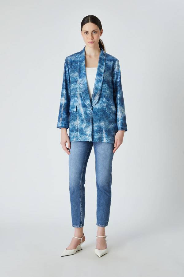 Kontrast payetli blazer ceket - 2