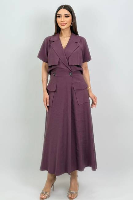 Fever - Kruvaze yakalı tencel elbise (1)
