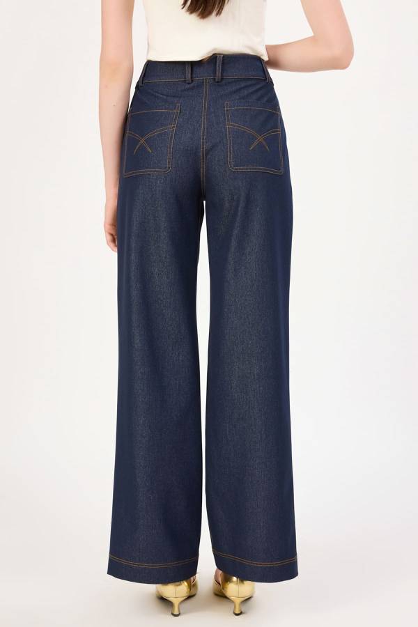 Likralı palazzo denim pantolon - 10