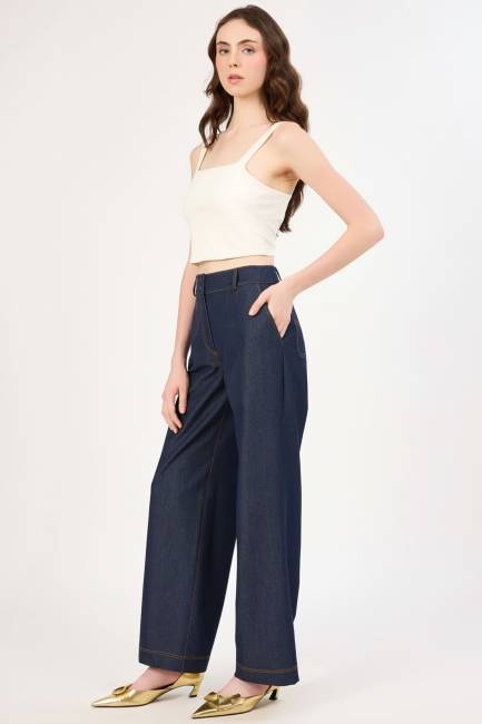 Likralı palazzo denim pantolon - 8