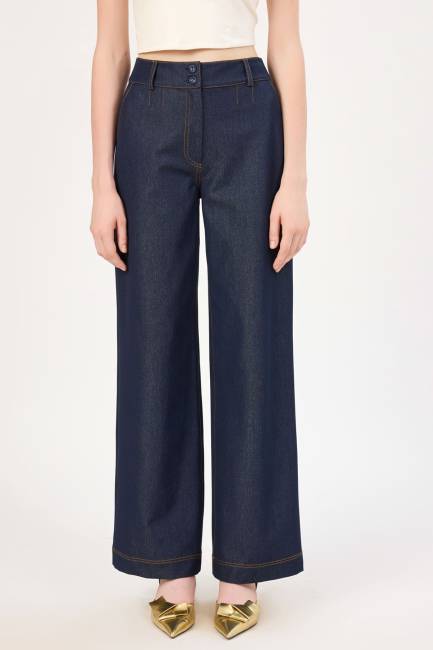 Likralı palazzo denim pantolon - 6