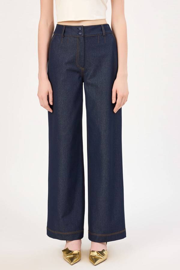 Likralı palazzo denim pantolon - 6