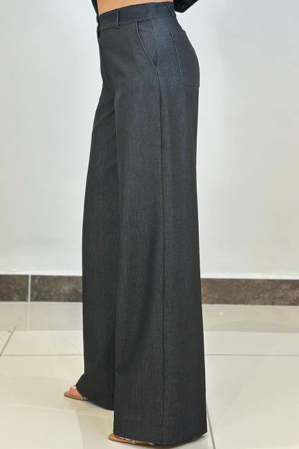 Likralı palazzo denim pantolon - 5