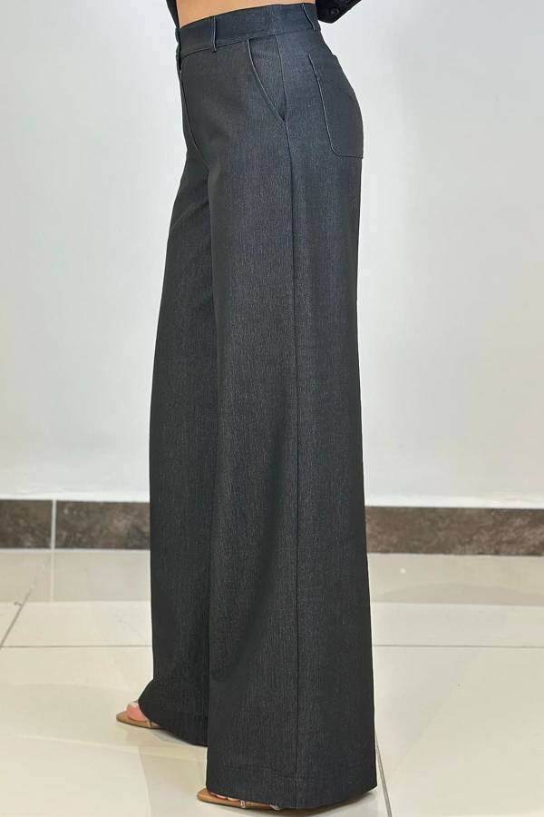 Likralı palazzo denim pantolon - 5